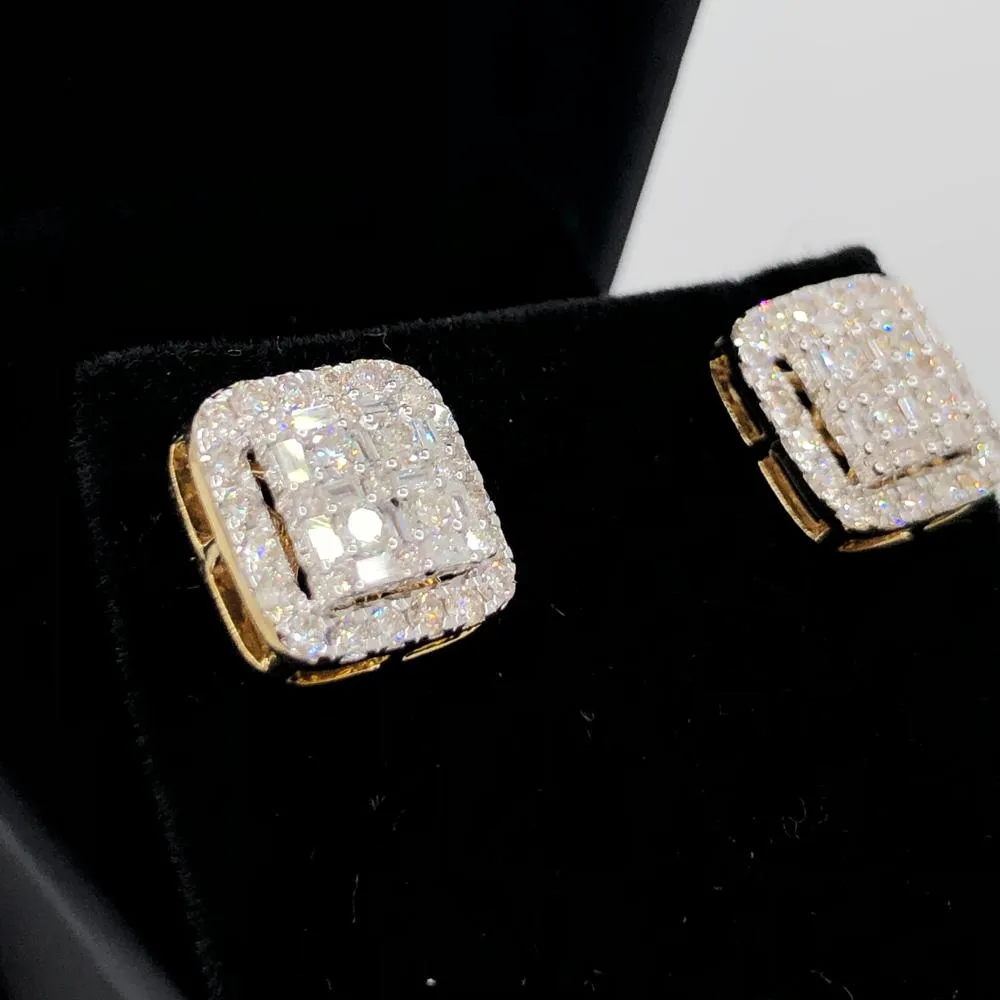 Large Baguette Cushion Diamond Earrings 1.30cttw 10K Yellow Gold