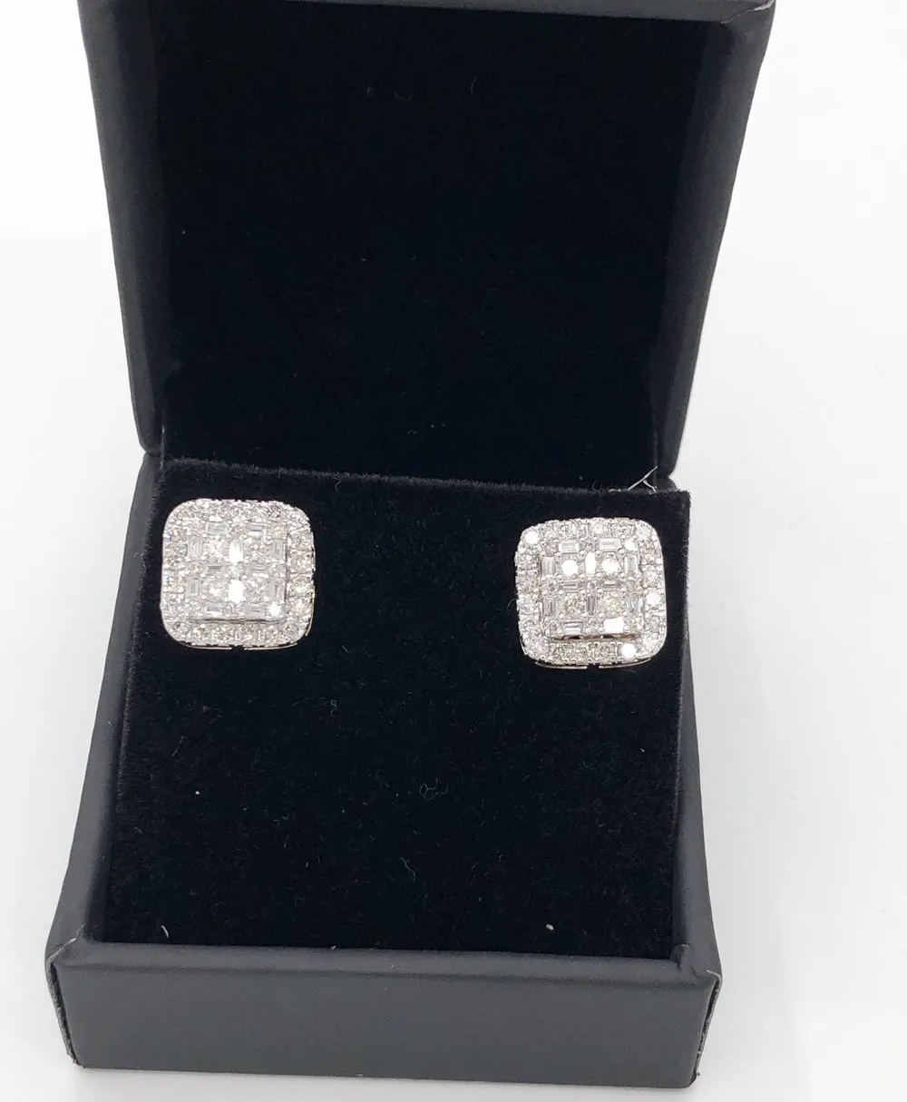 Large Baguette Cushion Diamond Earrings 1.30cttw 10K Yellow Gold