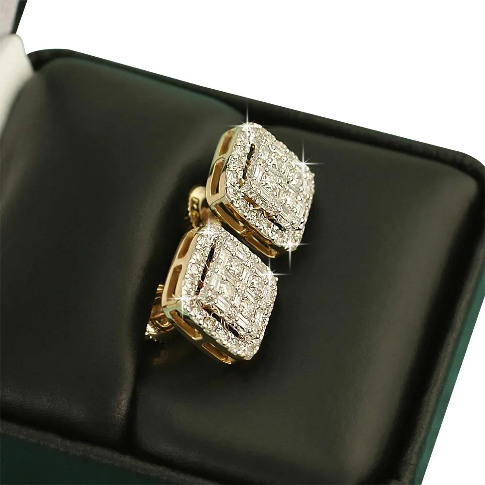 Large Baguette Cushion Diamond Earrings 1.30cttw 10K Yellow Gold