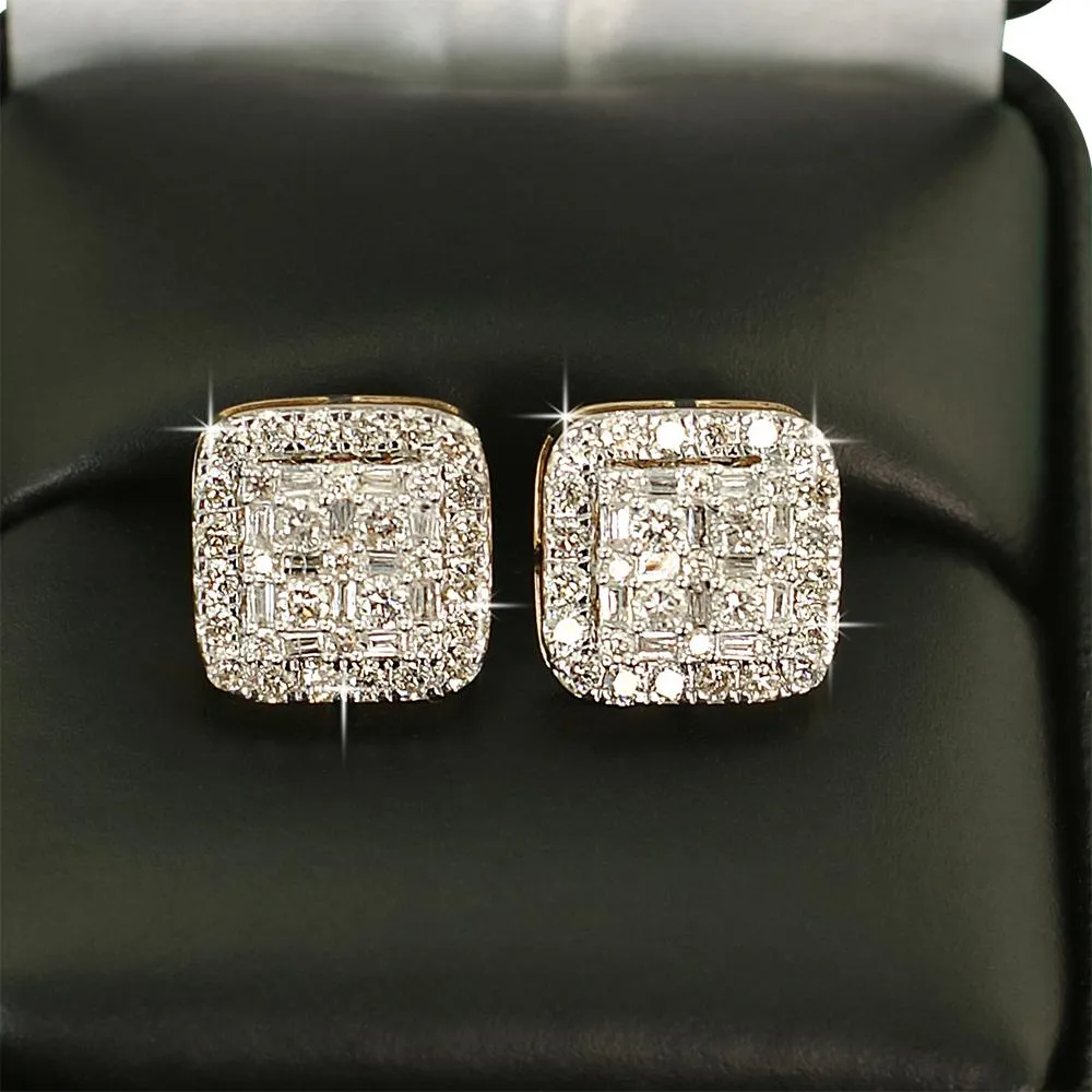 Large Baguette Cushion Diamond Earrings 1.30cttw 10K Yellow Gold