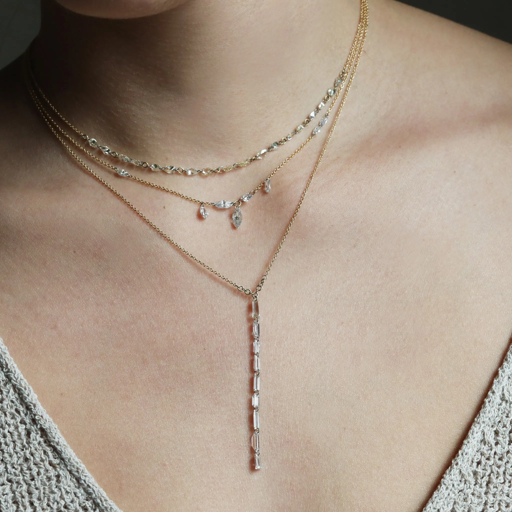 Lariat Necklace With 9 Baguette Diamonds