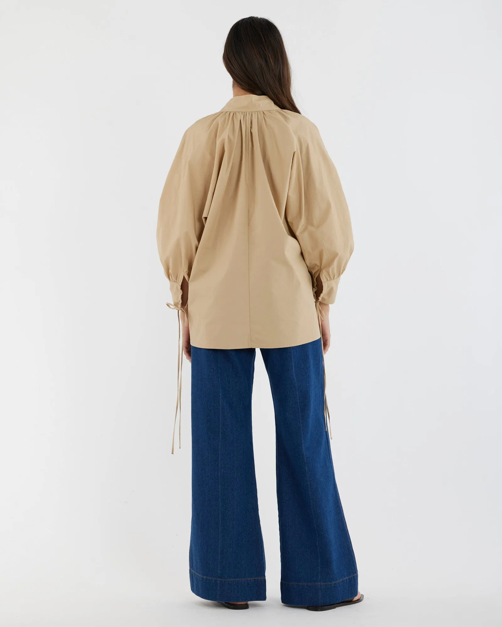 Marie Poplin Tie Blouse - Sand