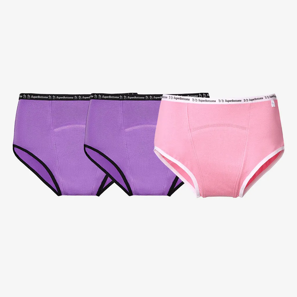 MaxAbsorb Period Underwear Pack of 3 - (2 Lilac and 1 Pink)