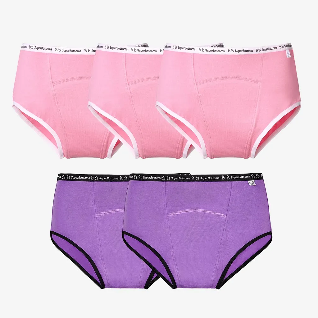 MaxAbsorb Period Underwear Pack of 5 - (2 Lilac and 3 Pink)