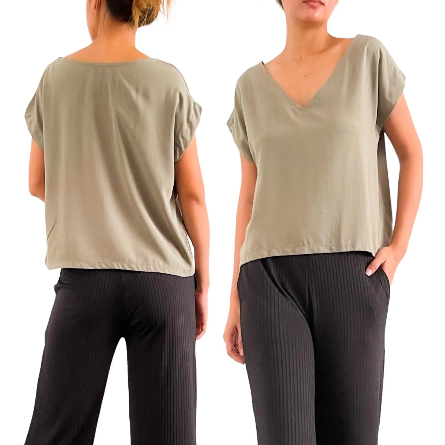 MEADOW Woven V Neck Top