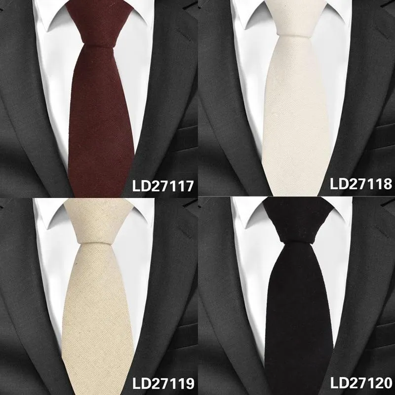 Men's Casual Cotton Slim Candy Color Ties Linen Groom Neckties