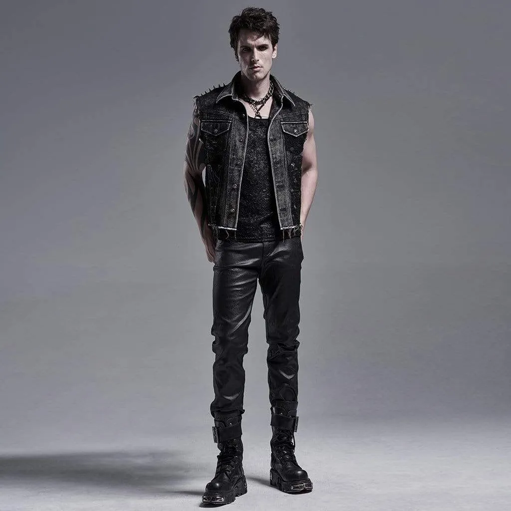 Men's Punk Denim Vests With Rivets