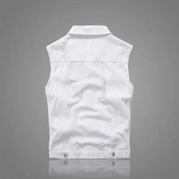 Men's white denim sleeveless vest