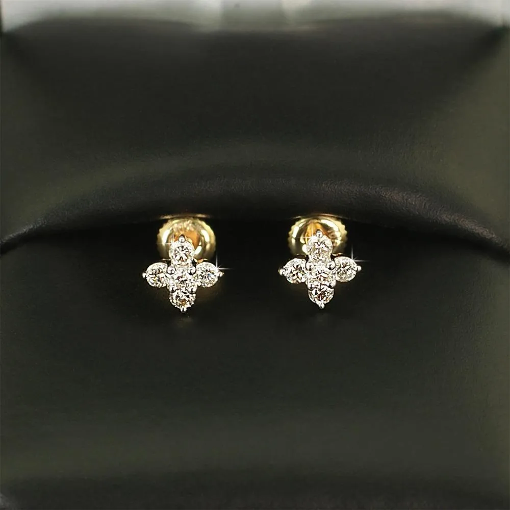 Mini Flower Diamond Earrings .28cttw 10K Yellow Gold