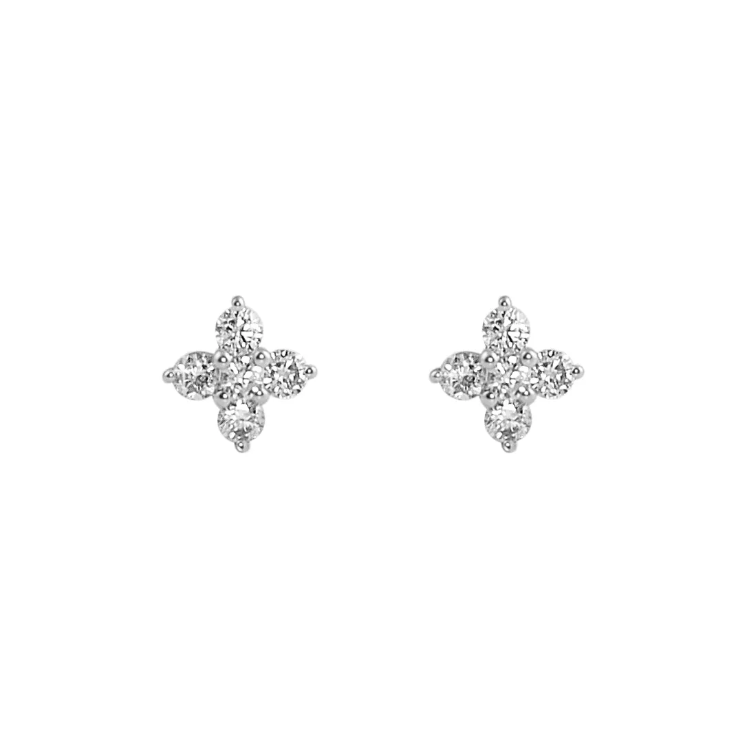 Mini Flower Diamond Earrings .28cttw 10K Yellow Gold