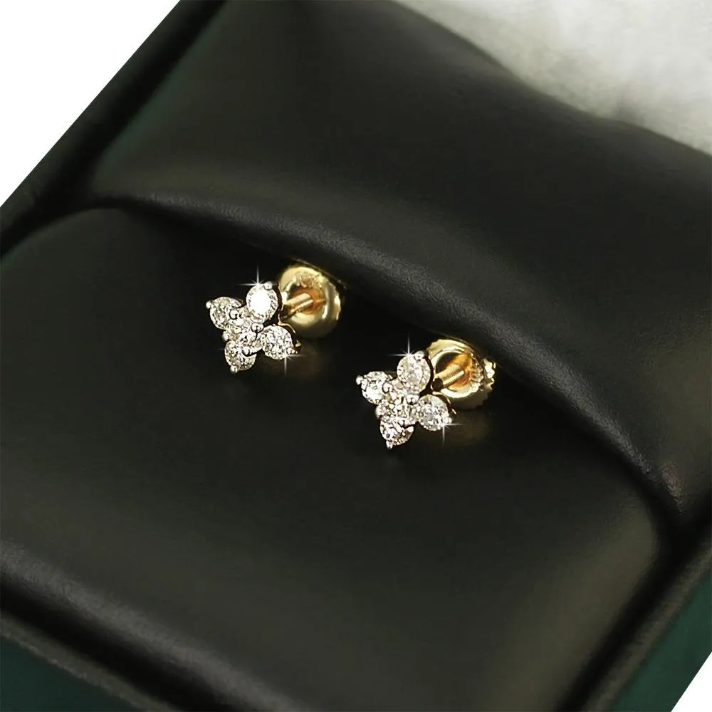 Mini Flower Diamond Earrings .28cttw 10K Yellow Gold