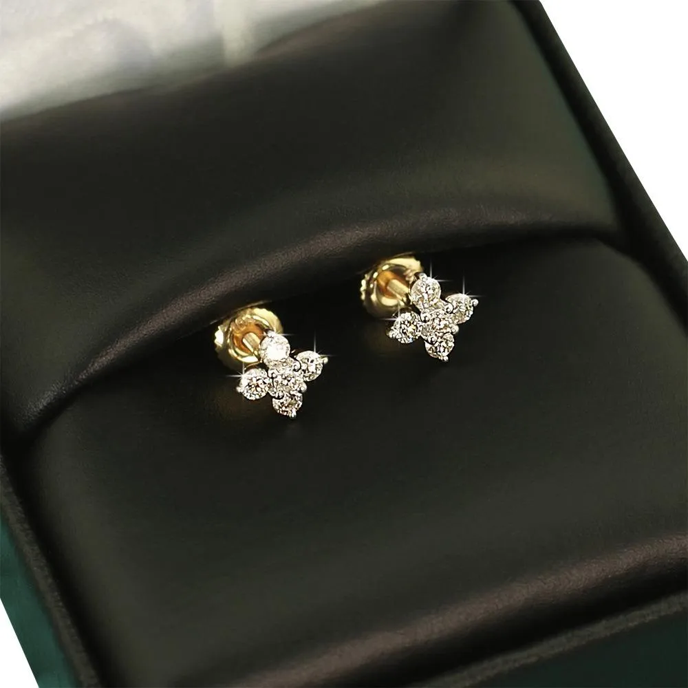 Mini Flower Diamond Earrings .28cttw 10K Yellow Gold