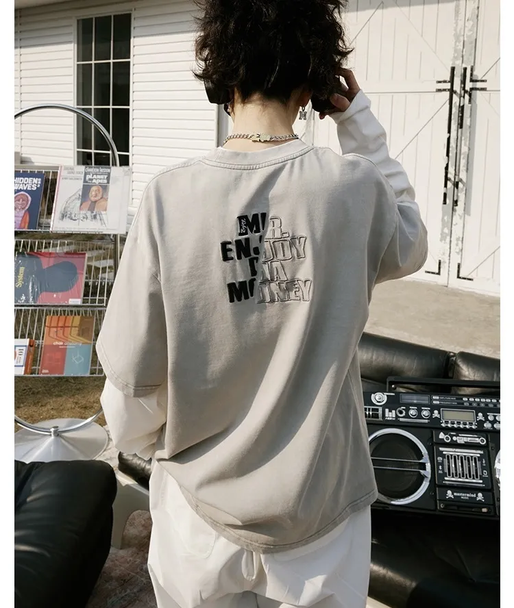 MR. ENJOY DA MONEY  |Unisex Street Style Long Sleeves Plain Oversized Logo Tops