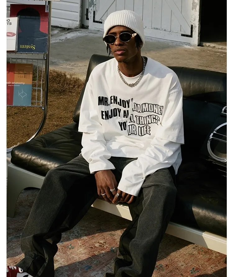 MR. ENJOY DA MONEY  |Unisex Street Style Long Sleeves Plain Oversized Logo Tops