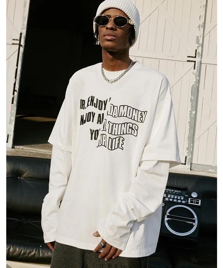 MR. ENJOY DA MONEY  |Unisex Street Style Long Sleeves Plain Oversized Logo Tops