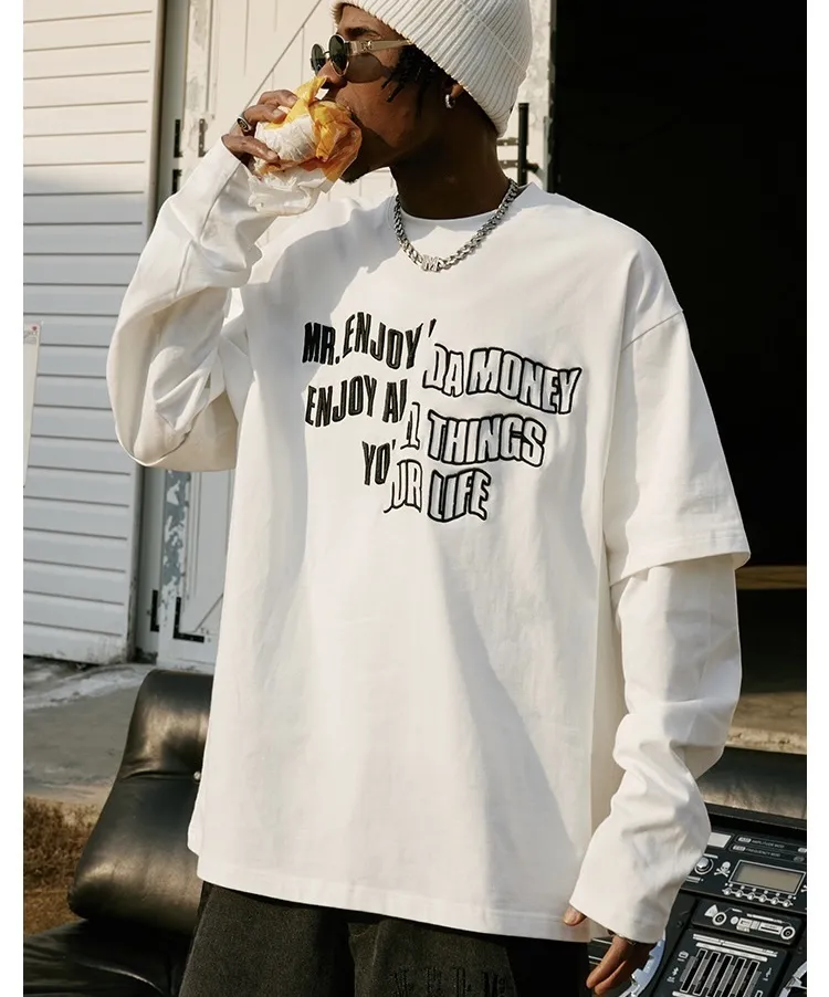 MR. ENJOY DA MONEY  |Unisex Street Style Long Sleeves Plain Oversized Logo Tops