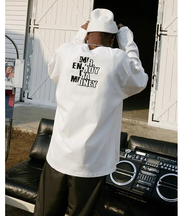 MR. ENJOY DA MONEY  |Unisex Street Style Long Sleeves Plain Oversized Logo Tops