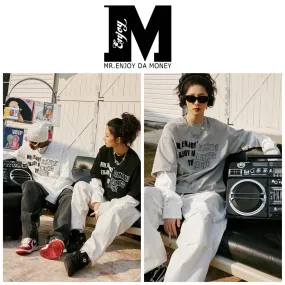 MR. ENJOY DA MONEY  |Unisex Street Style Long Sleeves Plain Oversized Logo Tops