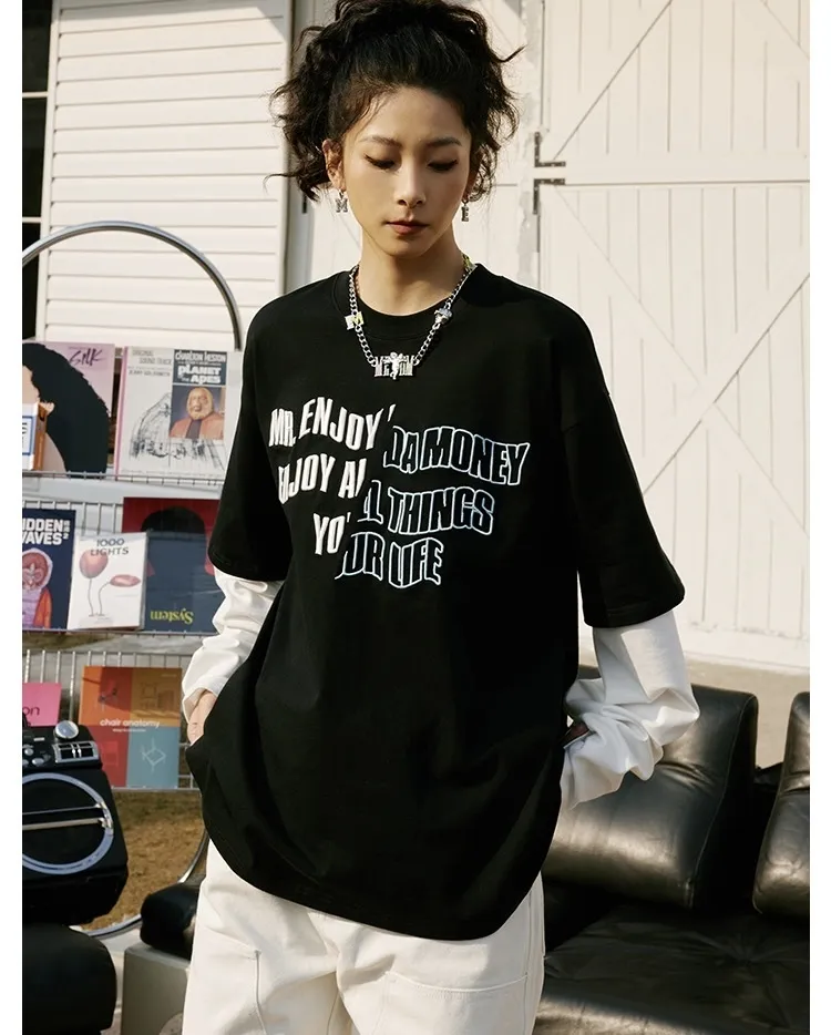 MR. ENJOY DA MONEY  |Unisex Street Style Long Sleeves Plain Oversized Logo Tops