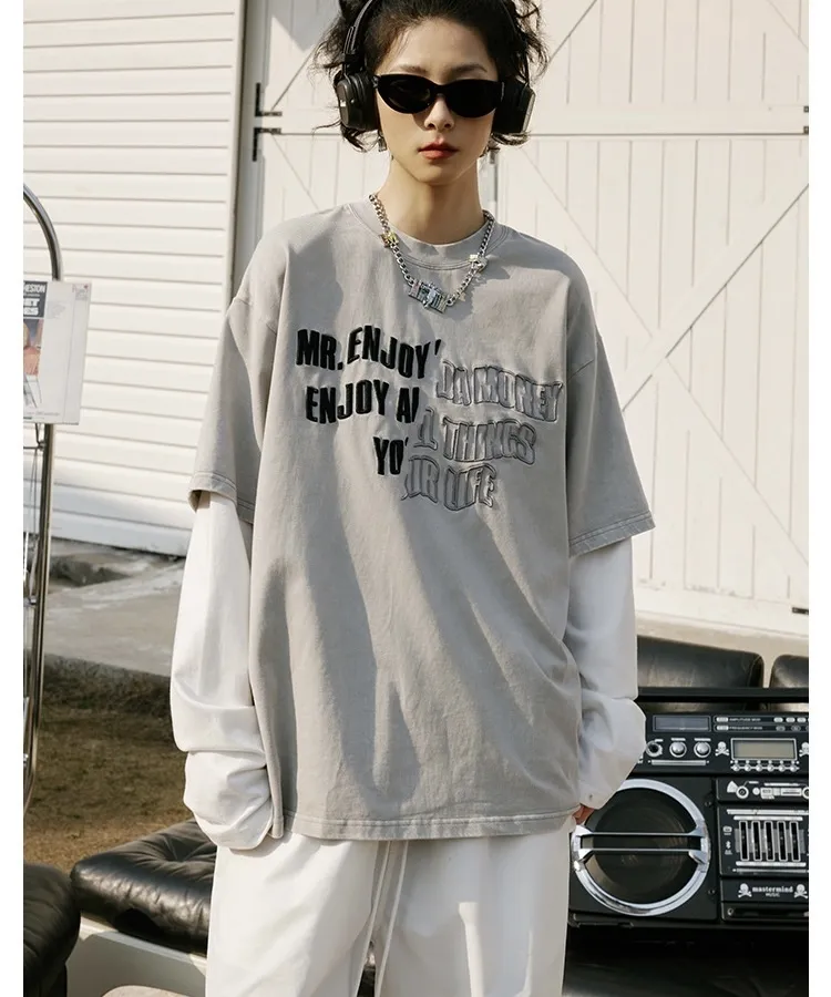 MR. ENJOY DA MONEY  |Unisex Street Style Long Sleeves Plain Oversized Logo Tops