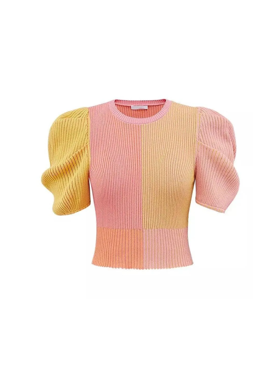 Multi Color Puff Short Sleeve Knit Top