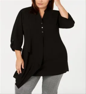 NY Collection Women's Asymmetrical Top Black Size 2X