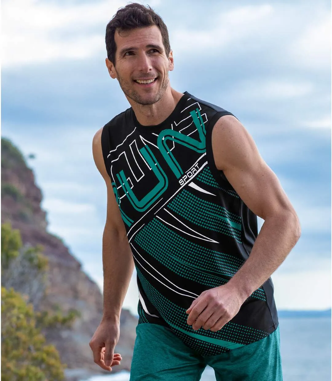 Pack of 3 Men's Sports Vests - Black Green White