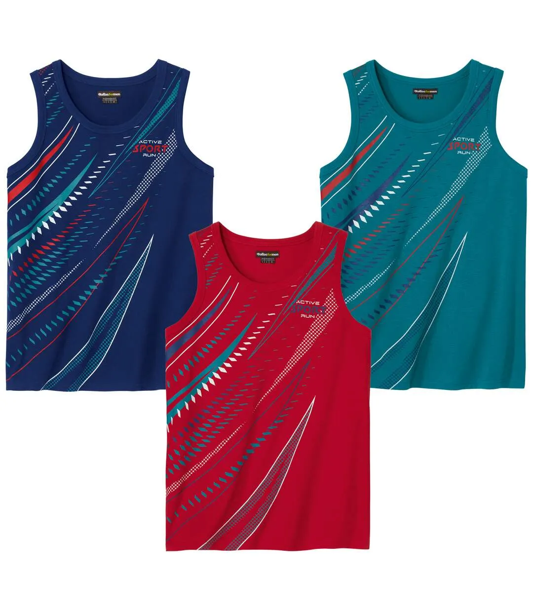 Pack of 3 Men's Sporty Vests - Navy Red Green