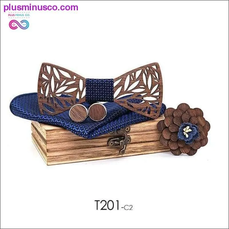 Paisley Wooden Bow Tie Handkerchief Set Men's Plaid Bowtie