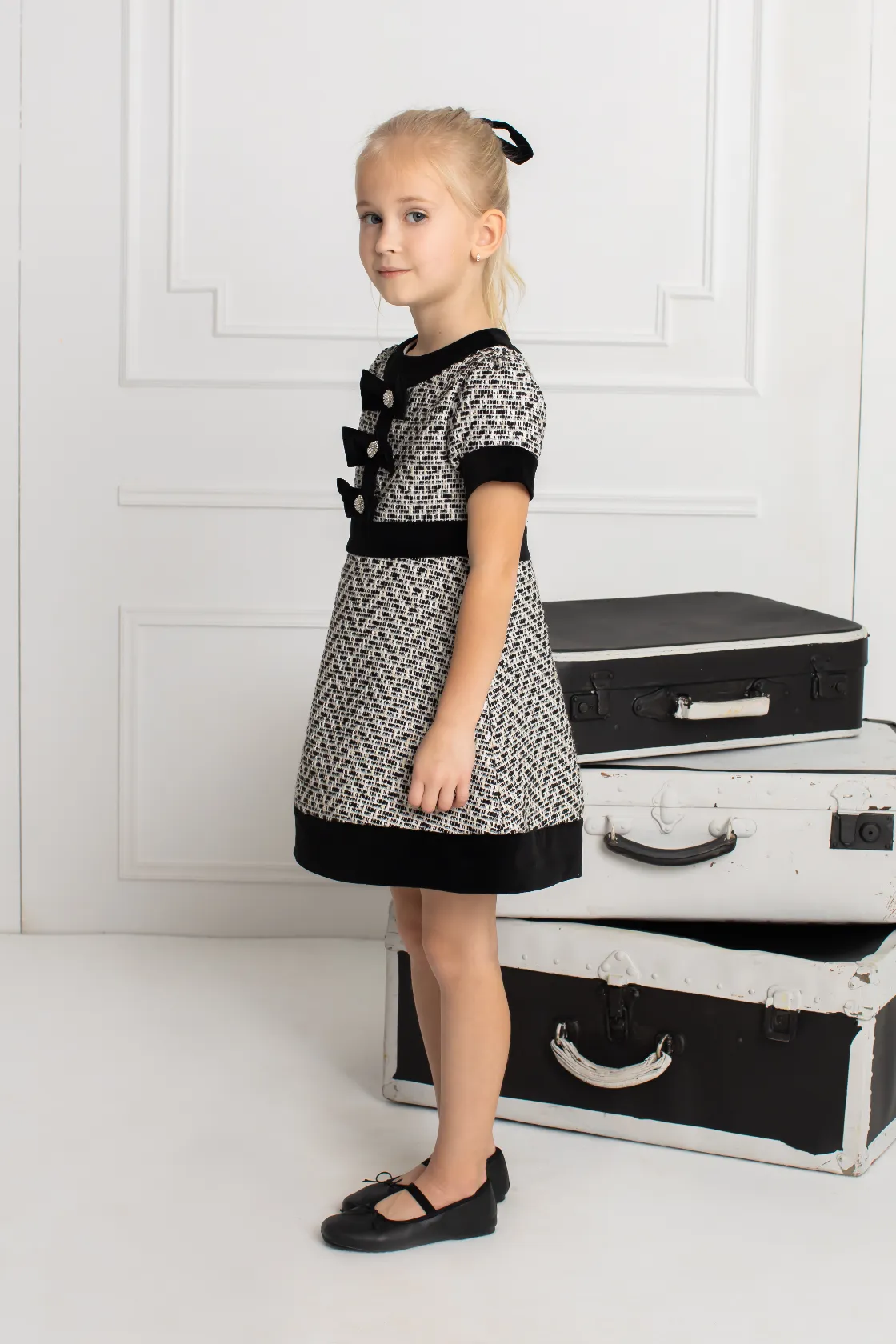 Patachou Girls Dress - Ivory Black