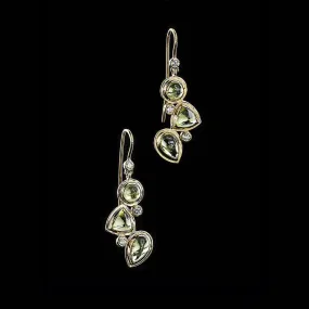 Peridot & Diamond 18K Gold Drop Earrings, Mosaic 3 Stone