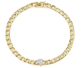 Plain chain bracelet w/ pear diamond center