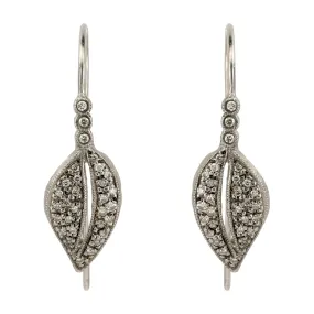 Platinum & Pave Diamond Small Leaf Earrings