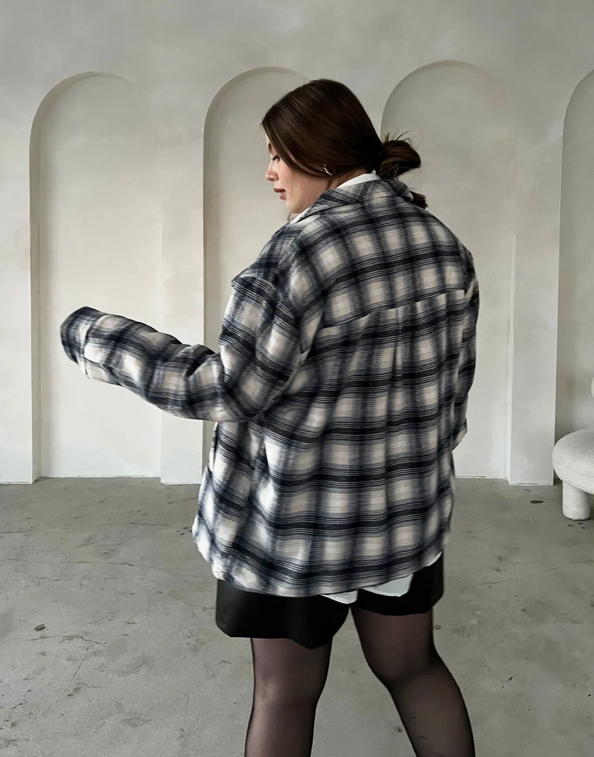 Plus Size Fuzzy Lined Plaid Coat