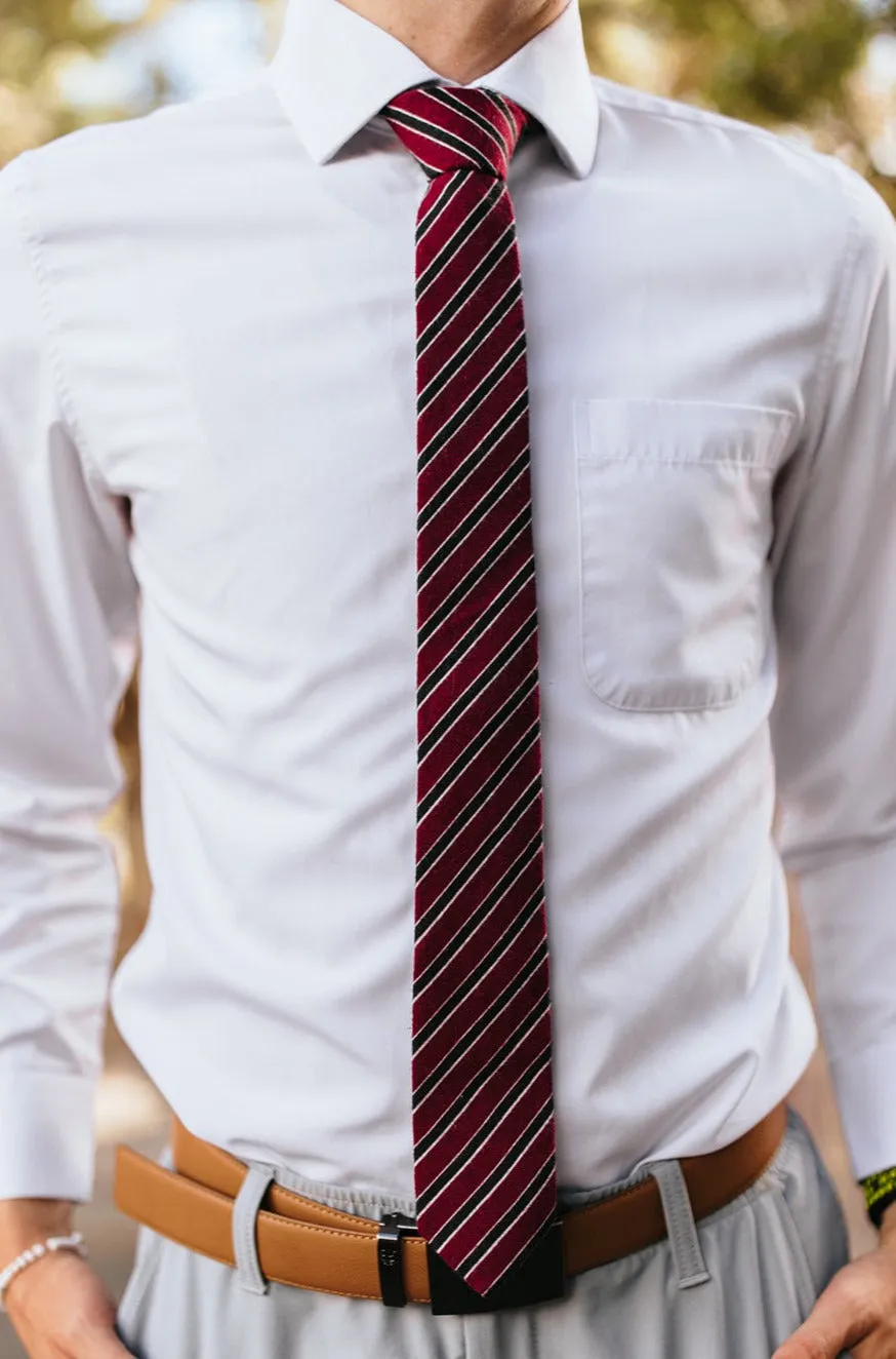 R&B Dark Red Tie w/ Black Stripes