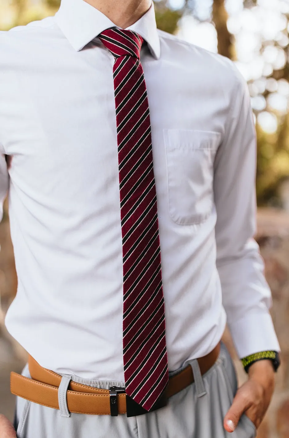 R&B Dark Red Tie w/ Black Stripes