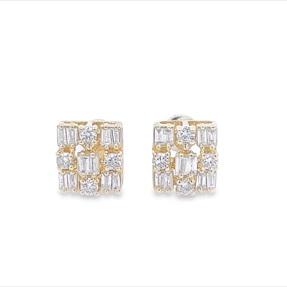 Rectangle Cluster Baguette Diamond Earrings .64cttw 10K Gold