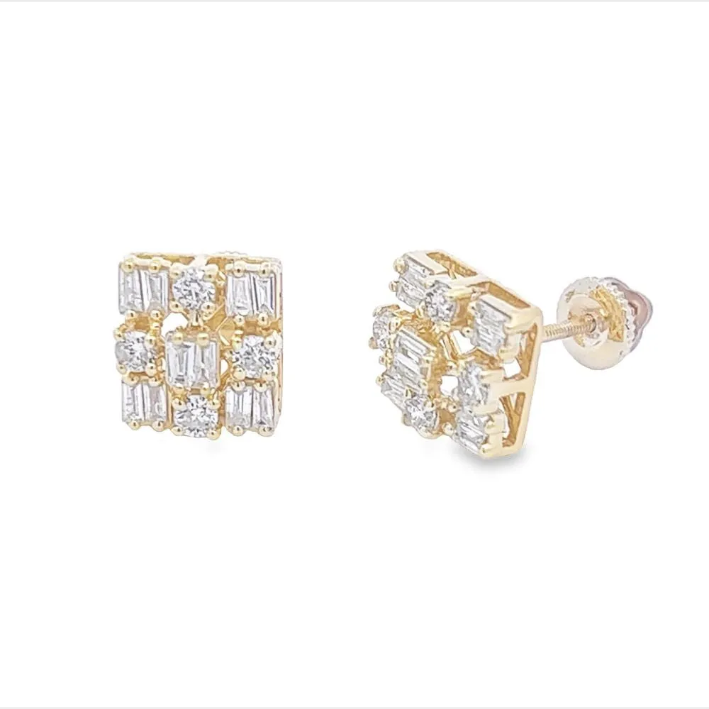 Rectangle Cluster Baguette Diamond Earrings .64cttw 10K Gold