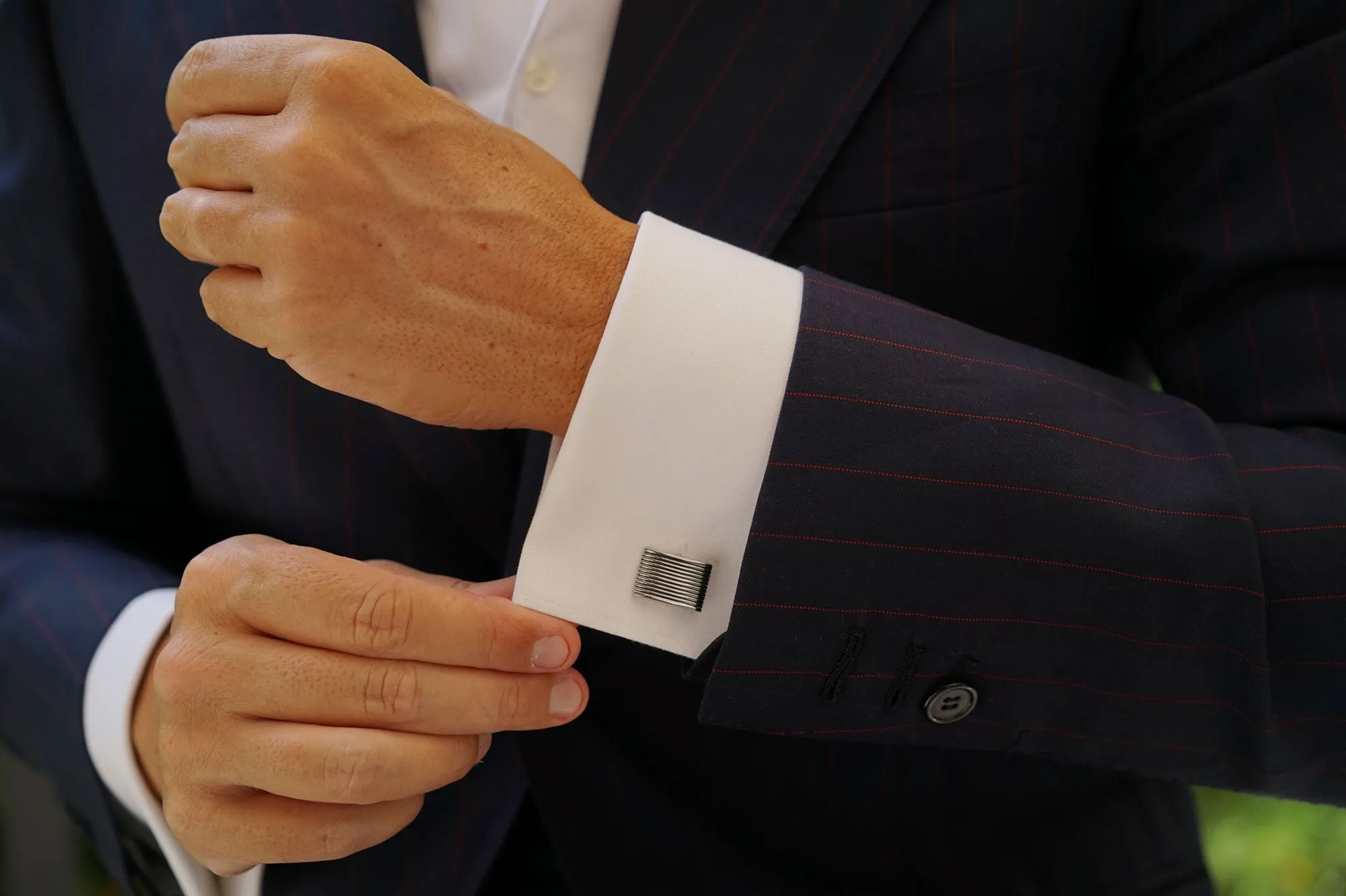 Rectangle Stripe Groove Cufflinks