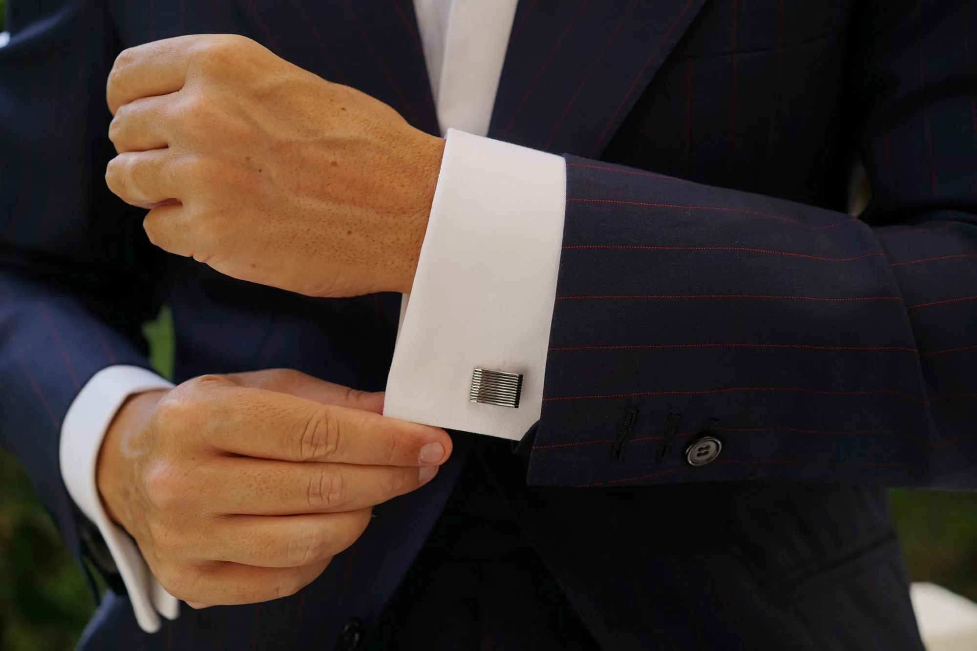 Rectangle Stripe Groove Cufflinks