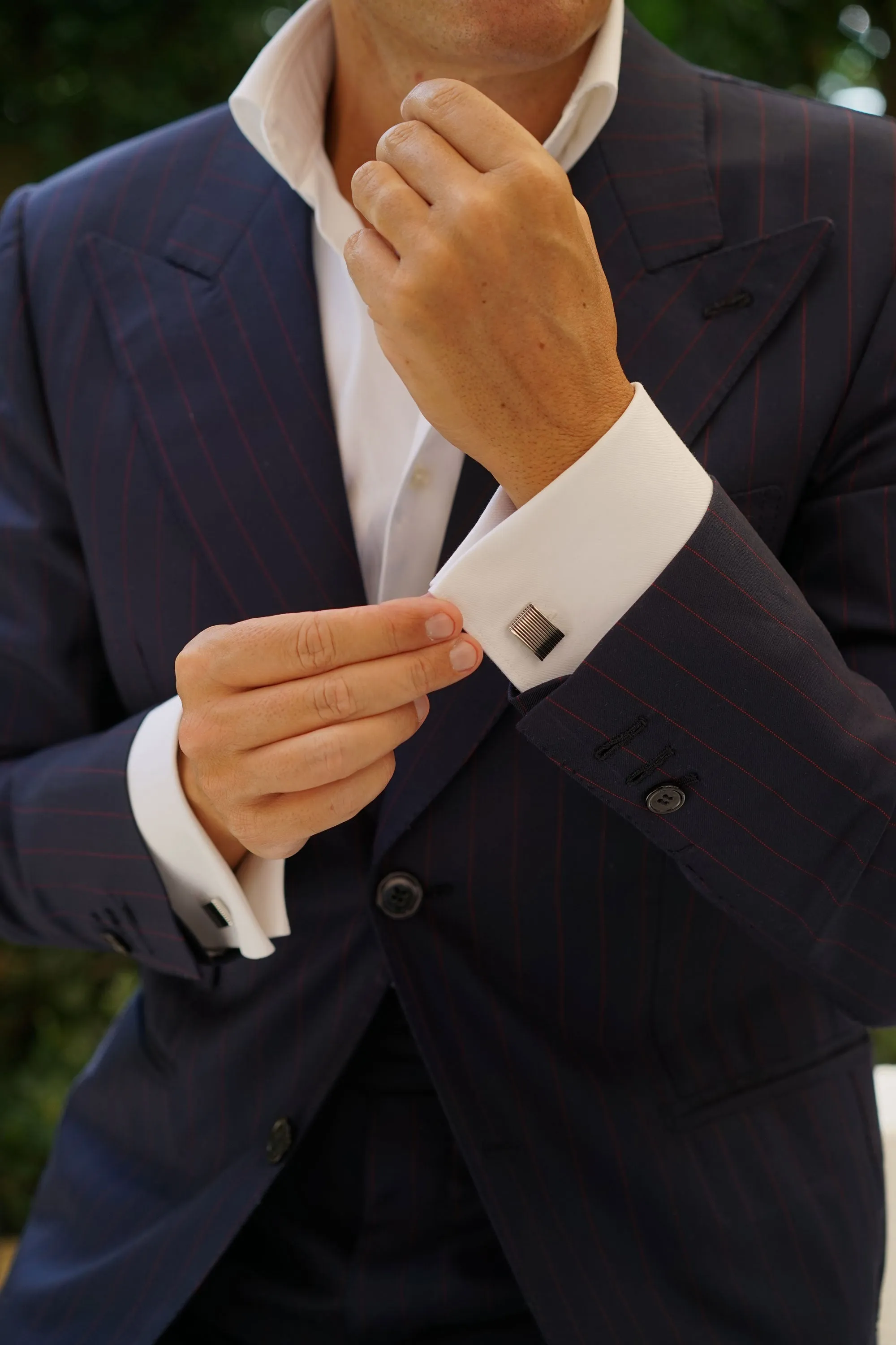 Rectangle Stripe Groove Cufflinks