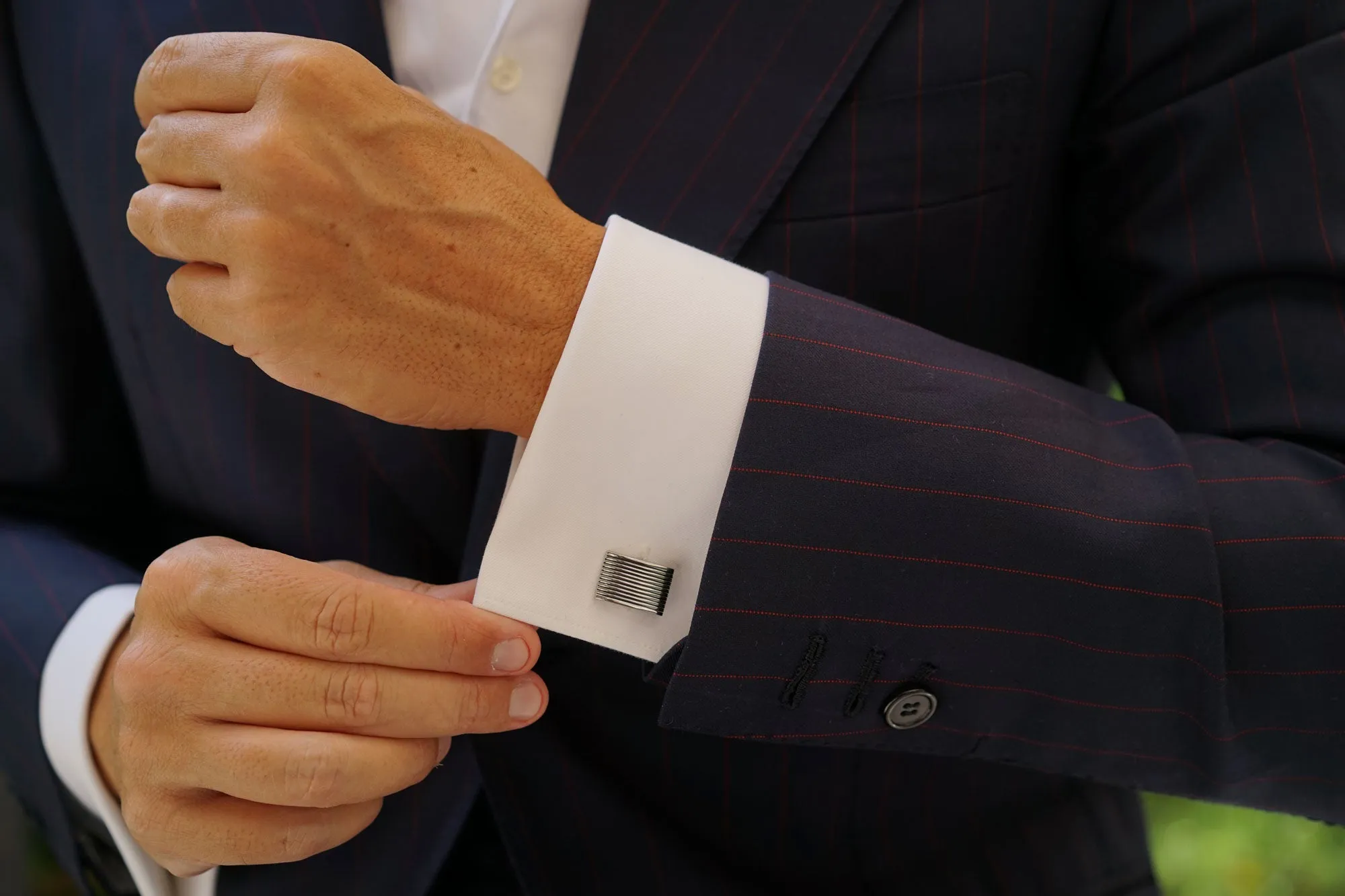 Rectangle Stripe Groove Cufflinks