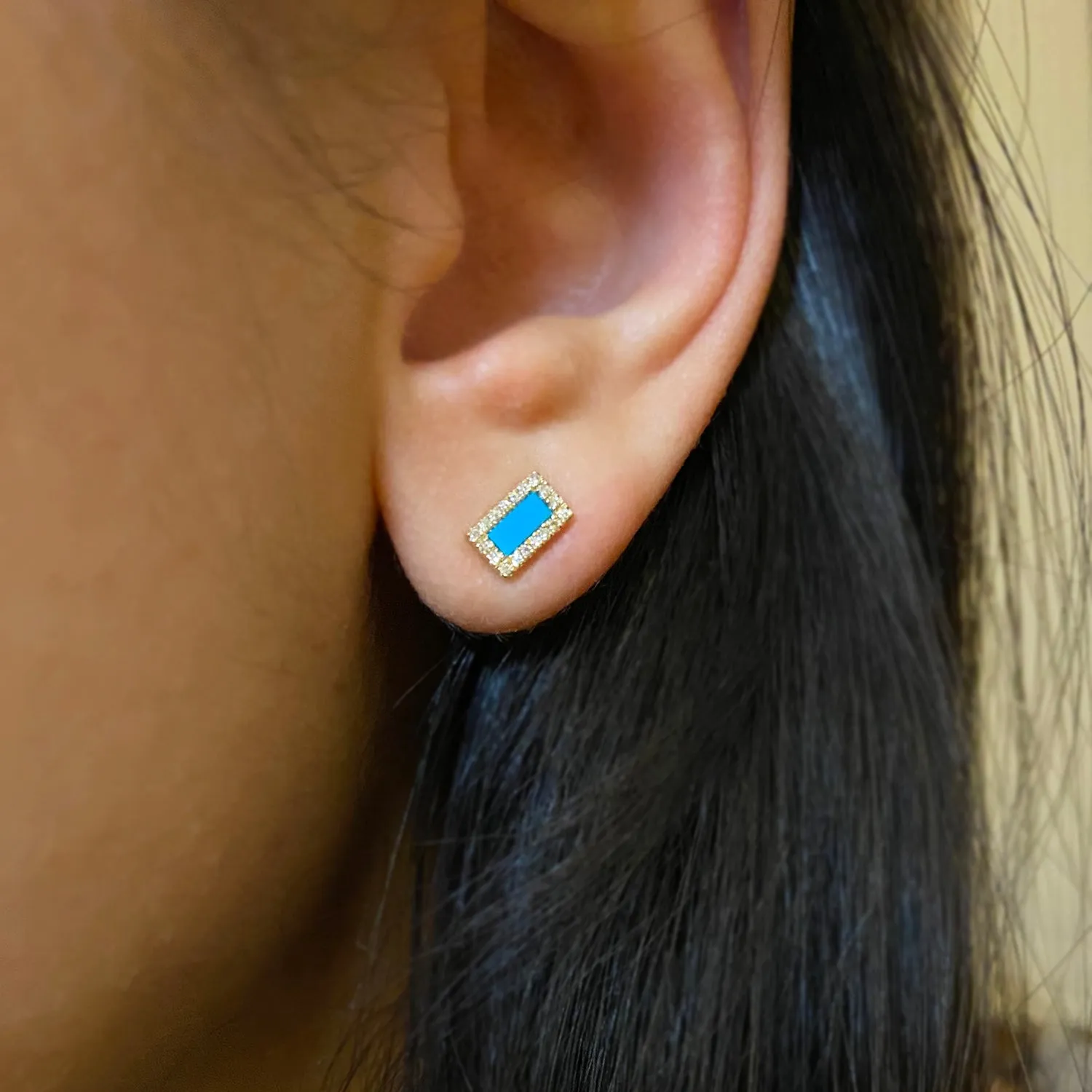 Rectangle Turquoise Diamond Studs