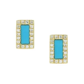 Rectangle Turquoise Diamond Studs