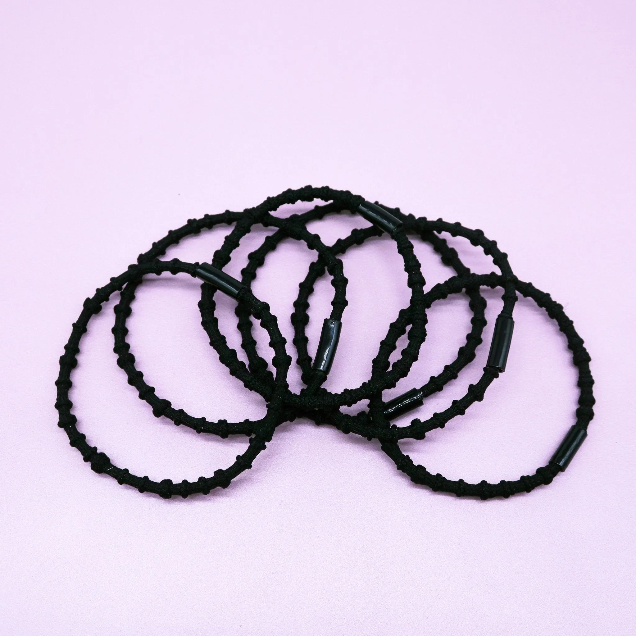 Ridged Black Hair Ties - 6 Pack