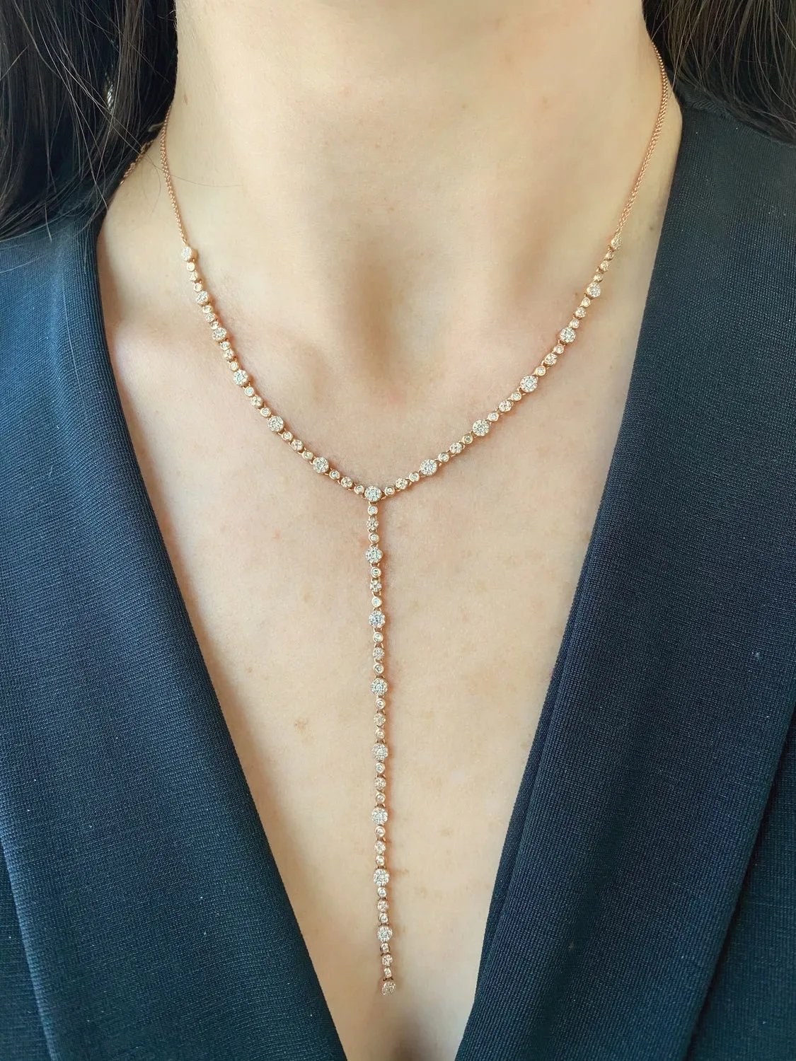 Rose Gold Diamond Bezel Lariat Necklace