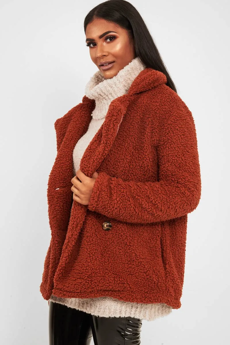 Rust Borg Button Front Coat - Dasia