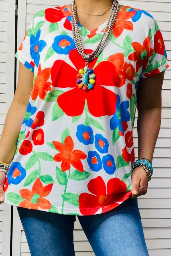 S, L, XL, 3X Bloom Flower short sleeve top