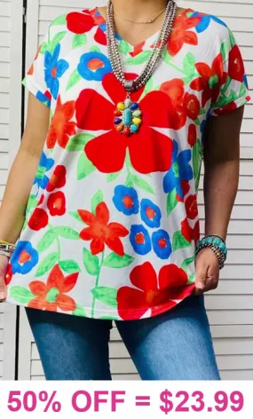 S, L, XL, 3X Bloom Flower short sleeve top