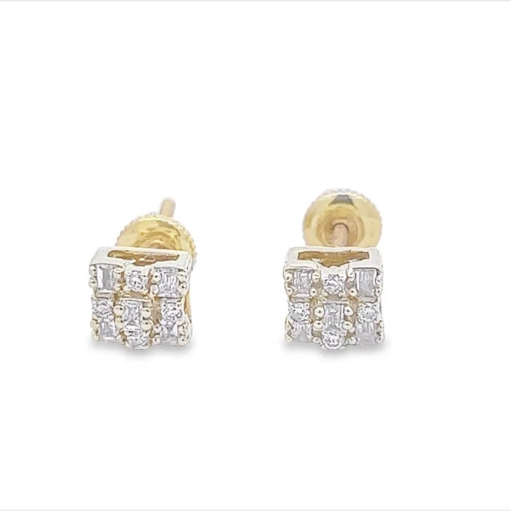 Small Rectangle Cluster Baguette Diamond Earrings .19cttw 10K Gold